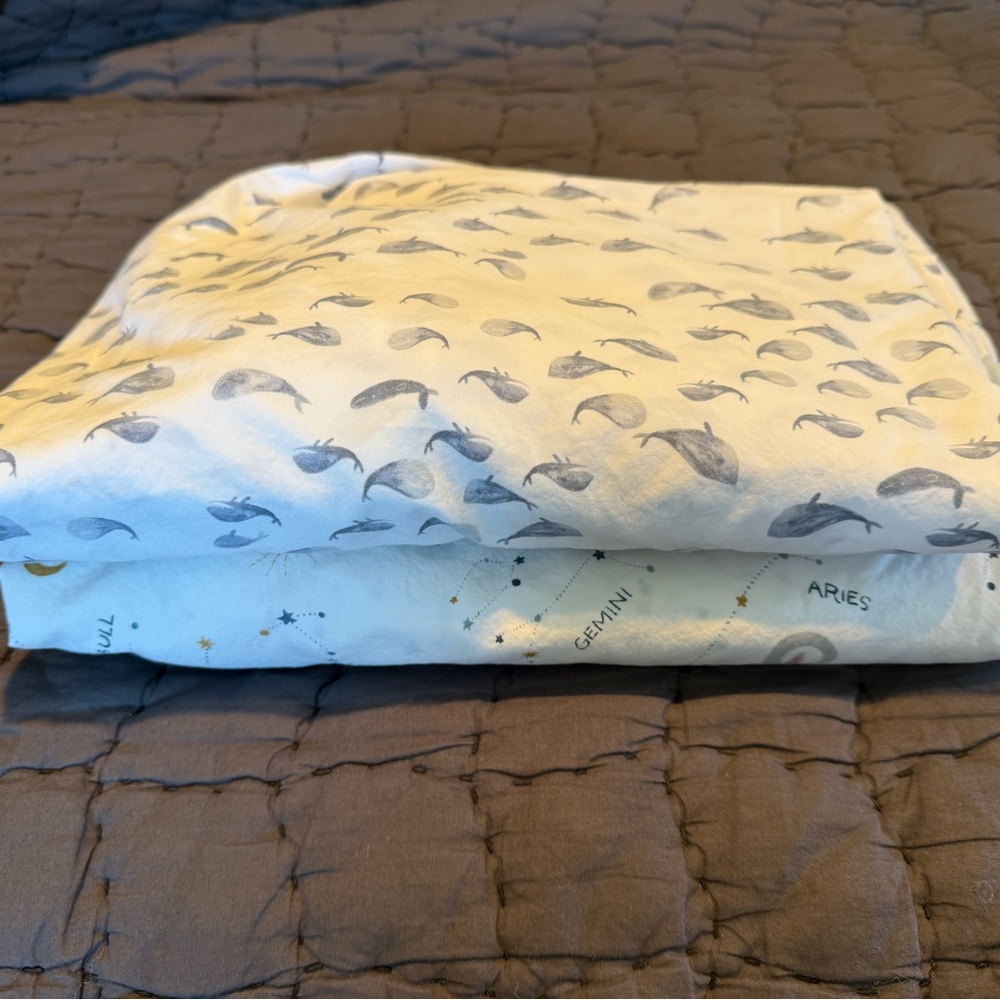 Pottery Barn Kids Organic Cotton Whale and Zodiac Crib Sheets - White and Gray